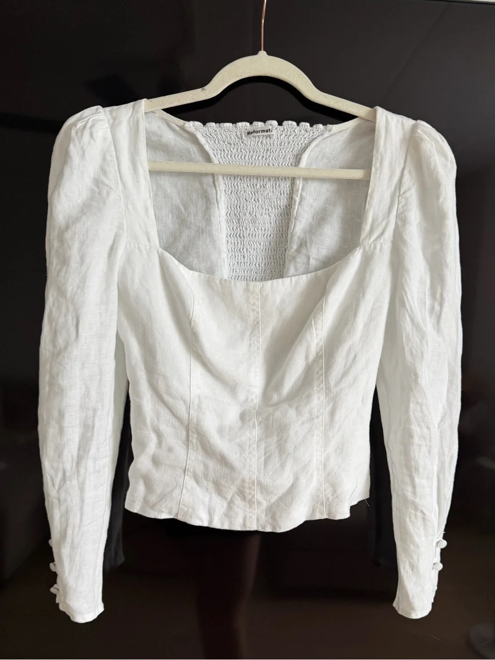 REFORMATION Fillmore Top White | square neck, puff sleeved tops |